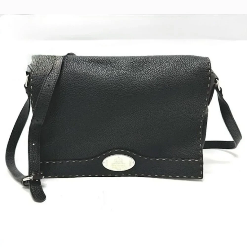 FENDI Black Leather Messenger Bag - Picture 3 of 16